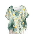 thumbnail image 2 of YFNNUP Chemises Grande Taille pour Femmes Imprimé T-Shirt à Manches Courtes Coupe Ample Col Rond Hauts Été Floral Graphique Plage Vacances Haut Vert m, 2 of 5