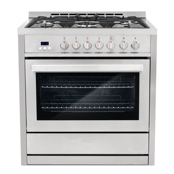 Cosmo 36 in. Stellar Collection 4.4 cu. ft. Dual Fuel Range, 5 Sealed Burners, 8 Function Convection Oven in Stainless Steel