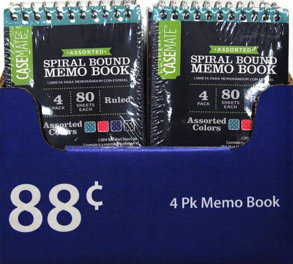Pen + Gear 4 Pack 3"x5", Top Spiral Memo Book, 80 Sheets Per Book