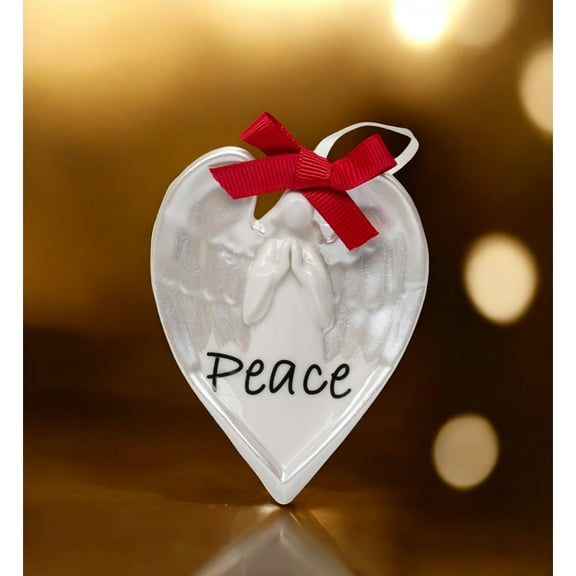 Ceramic Heart Shaped Angel Ornament - Peace, Christmas Tree Decor, Religious Decor