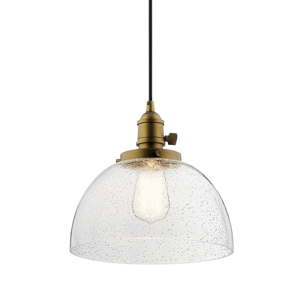 1 Light Farmhouse Vintage Mini Pendant Light Fixture with Clear Seeded Glass-Olde Bronze Finish Bailey Street Home 147-Bel-2013861
