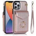 thumbnail image 1 of Elegante funda multifuncional tipo cartera para iPhone 12 con correas, ranura para tarjetas, soporte para anillo, protección para cámara, material de PU, diseño a prueba de golpes y antirrobo., 1 of 5