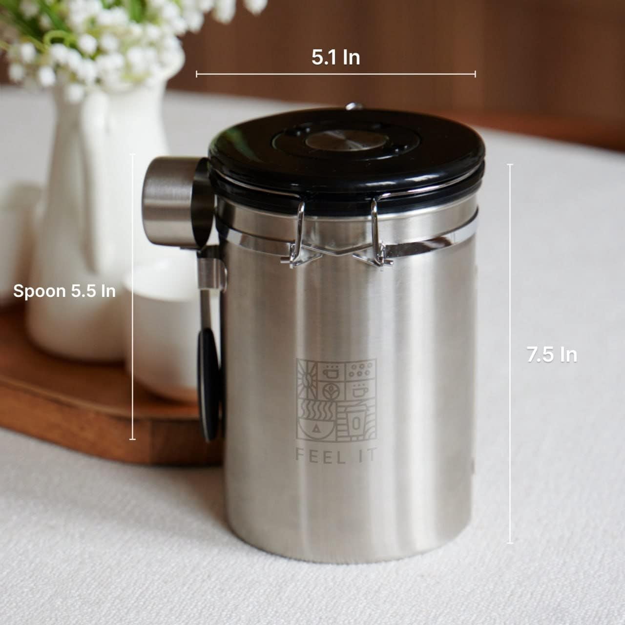Stainless Steel Coffee Canister   Airtight Kitchen Food Storage Container with