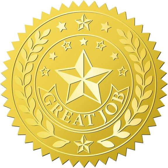 408Pcs Great Job Star Gold Foil Embossed Stickers 2" Official Self Adhesive Envelopes Seals Round Labels