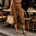 thumbnail image 5 of ClodeEU Women's High Waist Cropped Cargo Pants,Casual Capri Trousers with Pockets Brown,Women's Plus S, 5 of 6