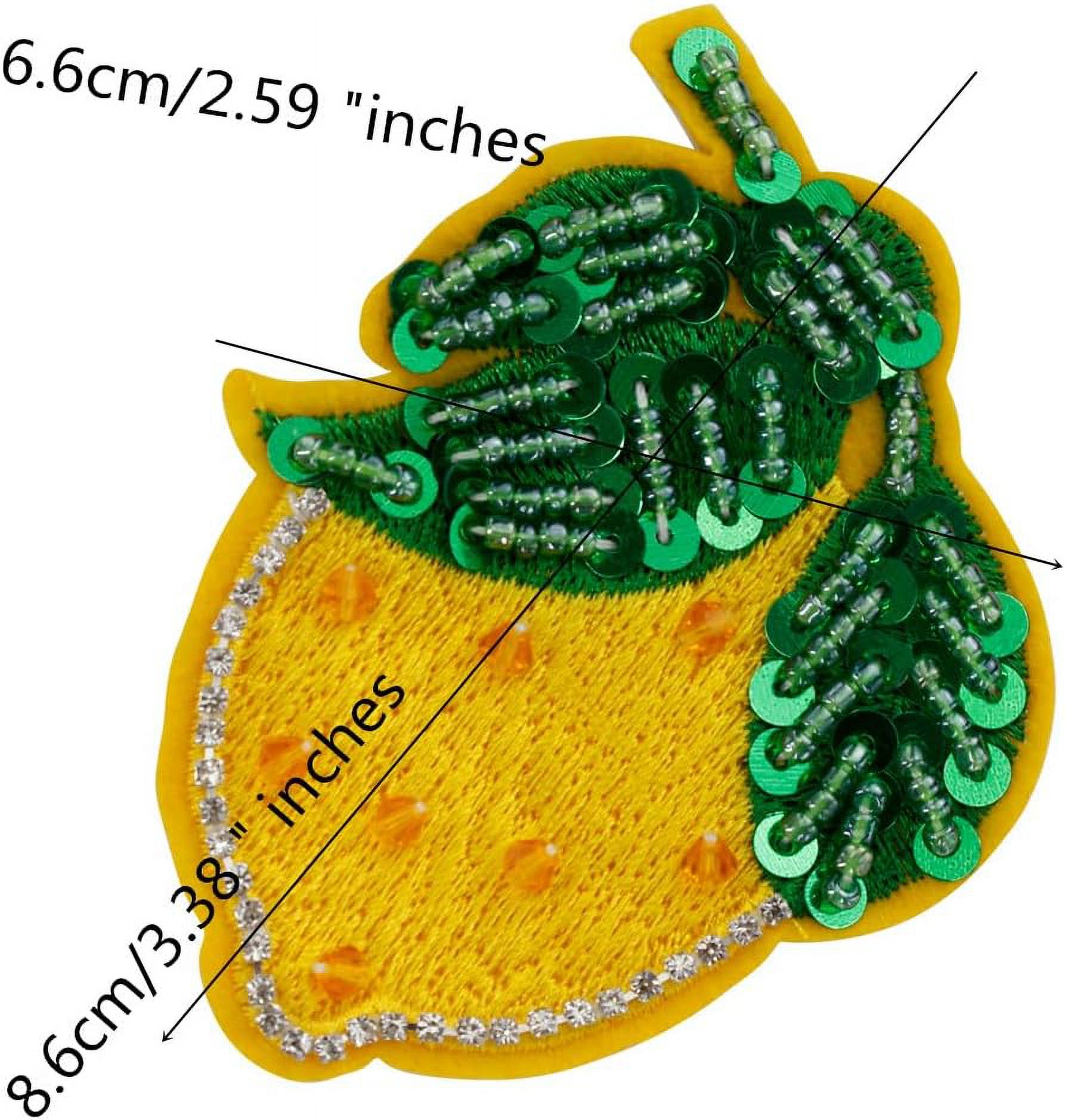 2PCS Fruits Beaded Sew on Patches Lemon Orange Cherry Sequins Rhinestone Sew on Embroidery Beaded Emblem DIY Costume Craft Applique (E)