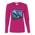 thumbnail image 2 of Wild Bobby, Owl Flying at Nihght In Front of the Moon Animal Lover Womens Graphic Long Sleeve T-Shirt, Fuschia, 2XL, 2 of 3