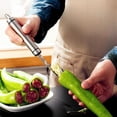 thumbnail image 4 of Jalapeno Pepper Corer Zucchini Cucumber Corer Tool with Serrated Slice & Rubber Handle Stainless Steel Pepper Seed Remover for Kitchen Deseeder or Slice off Vegetables Tops, 4 of 5