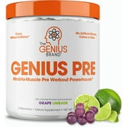 Pre-Workout Natural Energy Supplement Caffeine-free Nootropic Focus & Muscle Building Support, Grape Limeade, Genius Pre by the Genius Brand