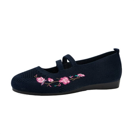 

SEMIMAY Ladies Fashion Solid Color Breathable Knitting Exquisite Embroidery Comfortable Flat Casual Shoes