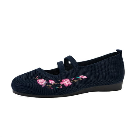 

Blphud Work Shoes Summer Shoes for Women 2024 Casual Sports Sandals Ladies Fashion Solid Color Breathable Knitting Exquisite Embroidery Comfortable Flat Casual Shoes Casual Skate Shoes Navy 38