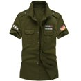 thumbnail image 3 of Camisa militar Camisas para hombre Estilo casual Ropa de moda Algodón Manga corta Retro Vintage 6XL Bordado Blanco Envío directo, 3 of 4