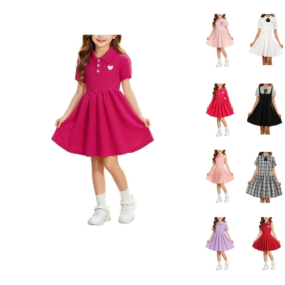 Antinious Girls Check Collar Short Sleeve School Uniform Casual Trendy Wear Dress