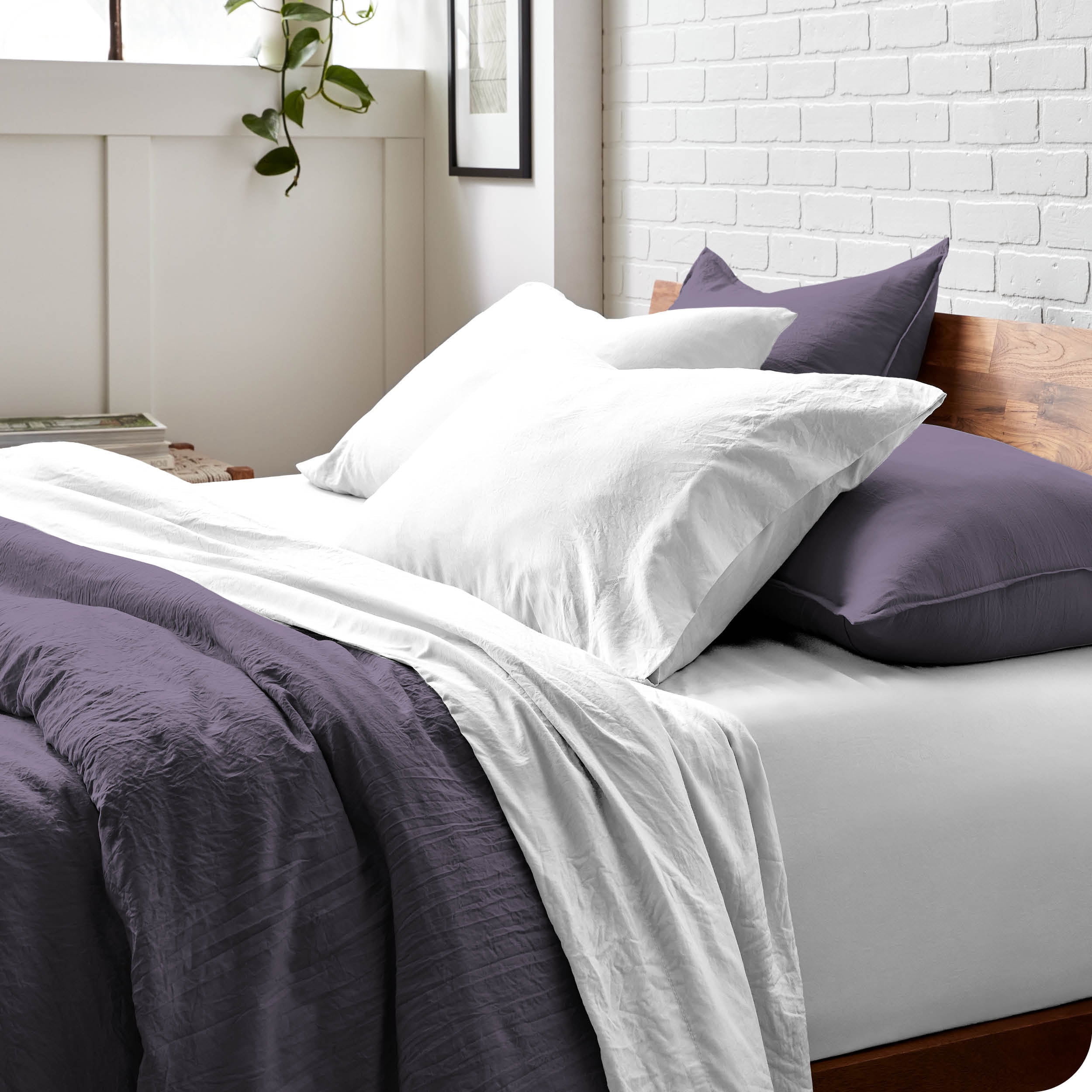 Bare Home Sandwash Microfiber Duvet Cover & Sham Set, Queen, Dusty Purple, 3-Pieces