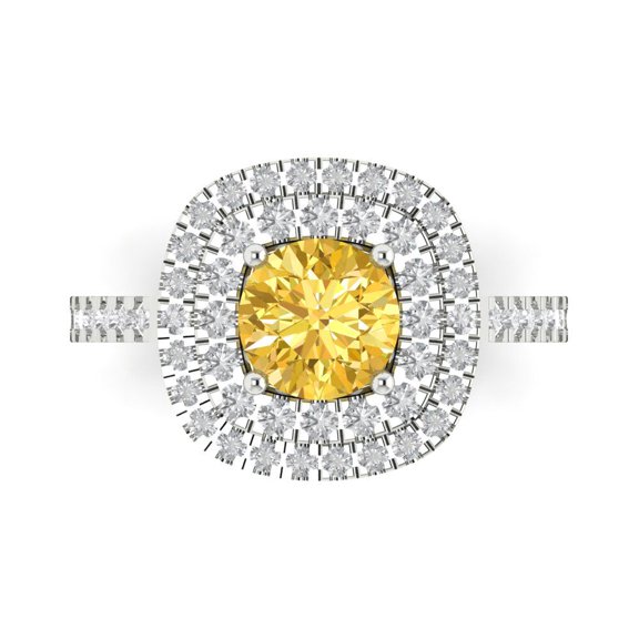 Solitaire with Accents Engagement Ring for Women - 1.615ct Natural Citrine in 14K White Gold Promise Ring