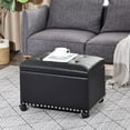 thumbnail image 2 of Leather Storage Ottoman Bench with 360° Caster Wheels, 24" Black Rectangle Rolling Ottoman with Storage, Foot Rest Bench Rectangle Ottomans Stool for Living Room Bedroom, 2 of 15