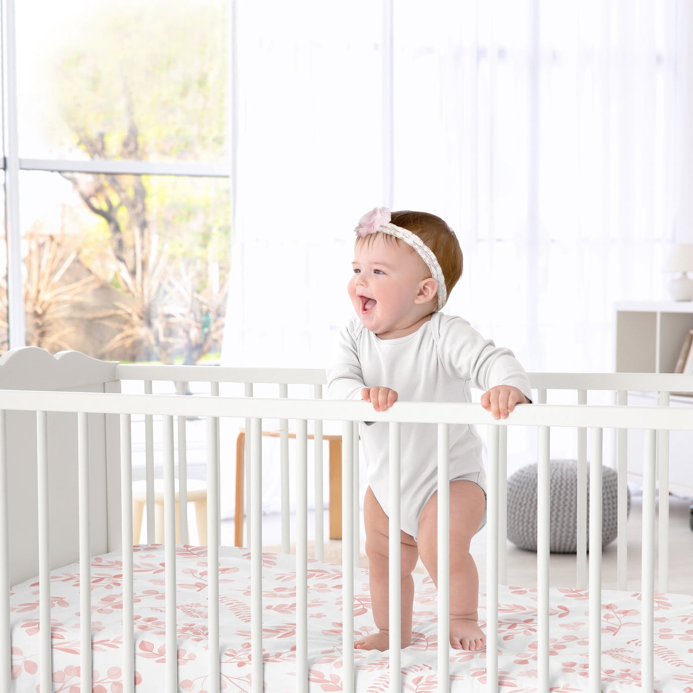 Sweet Jojo Designs Botanical Pink and White Fitted Crib Sheet