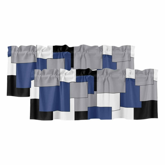2 Pack Abstract Art Valance for Window Patchwork Black and Navy blue Kitchen Valance Rod Pocket Short Curtain Topper Decorative Window Treatment for Living Room Bedroom 60"x18"
