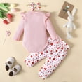 thumbnail image 4 of Hotiary Newborn Baby Girl 3Pcs Outfit Infant Ruffle Long Sleeve Rabbit Print Romper Bodysuit + Bow Pant + Headband Set Toddler Spring Fall Cute Clothes for 0-18M Pink, 4 of 8