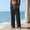 Pants-301Black, variant on Mens Linen Pants Drawstring Elastic Waist Solid Color Beach Pants Breathable Lightweight Yoga Pants Summer Vacation Casual Lounge Outfits