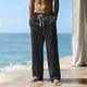 thumbnail image 1 of Ceisia Men's Solid Color Linen Blend Casual Pants with Elastic Drawstring Waist & Straight Leg Black XL Gifts, 1 of 9
