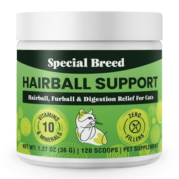 Hairball Support for Cats - 10 Super Ingredients for Hairball Relief, Digestive Support & Healthy Skin - No Fillers - Psyllium, Pumpkin, Omega-3s & More - 120 Scoops