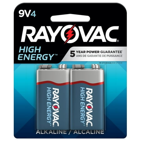 Rayovac High Energy 9V Batteries (4 Pack), Alkaline 9 Volt Batteries