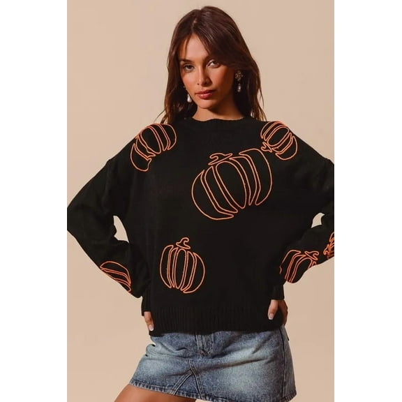 SO ME Pumpkin Embroidered Halloween Thanksgiving Sweater