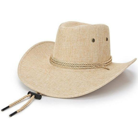 Loliuicca Men’s Cowgirl Hat Vintage Wide Brim Linen Hat Summer Western Hat