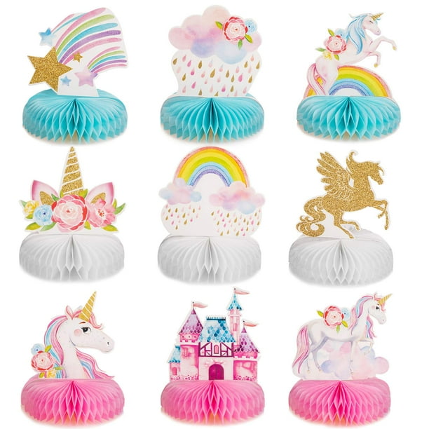Decoración de mesa Outus Unicorn Rainbow Honeycomb x9
