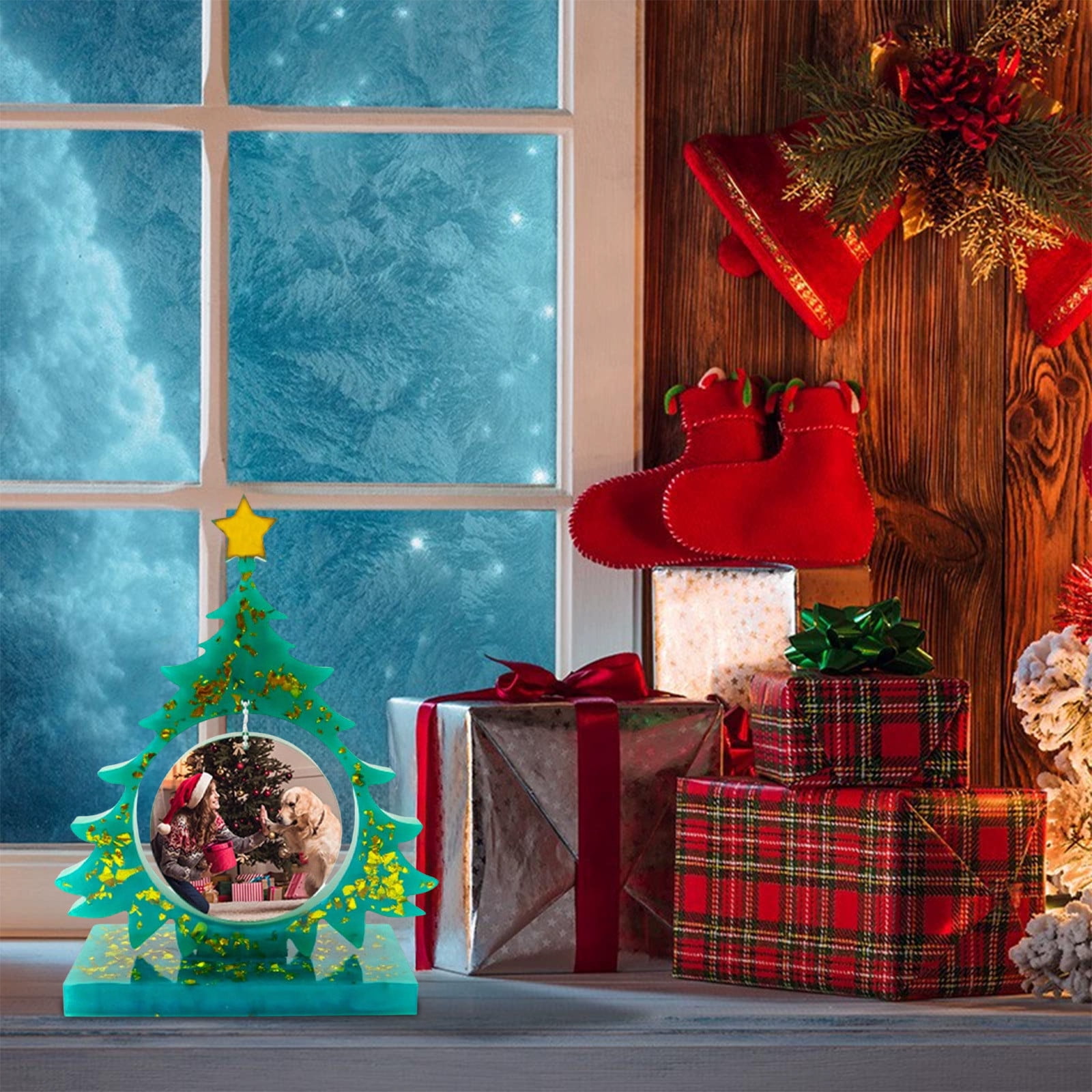 Cadorn Resin Molds, Large Christmas Tree Resin Mold, Picture Frame Silicone Epoxy Casting Mold, Unique Art Christmas Ornament Molds DIY Crafts Gift Table Home Decor