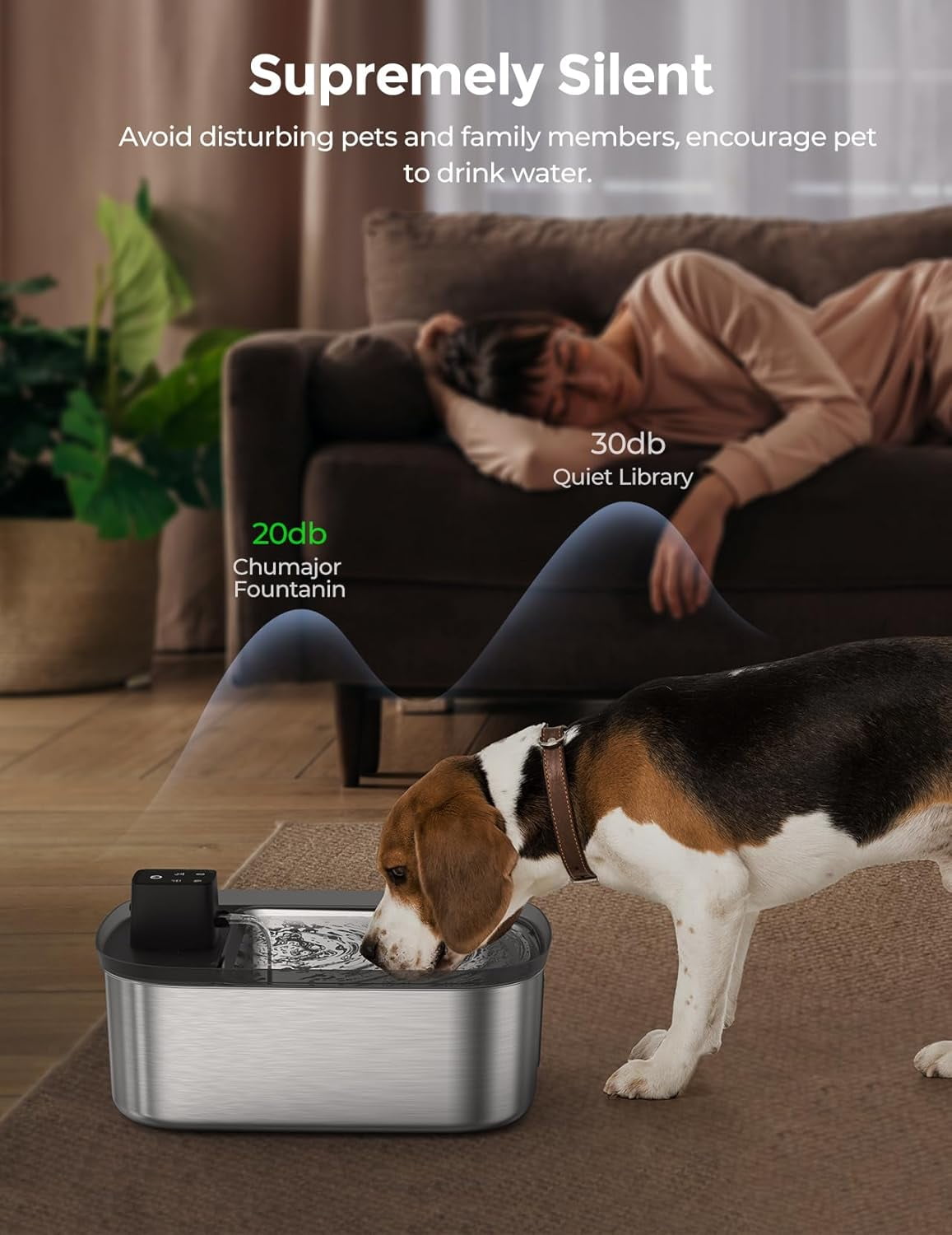 2 Gallon Stainless Steel Dog Water Fountain, Wireless Motion Sensor, Quiet Automatic Dispenser, Hands-Free Fresh Flow for Large Dogs & Multi-Pet Homes