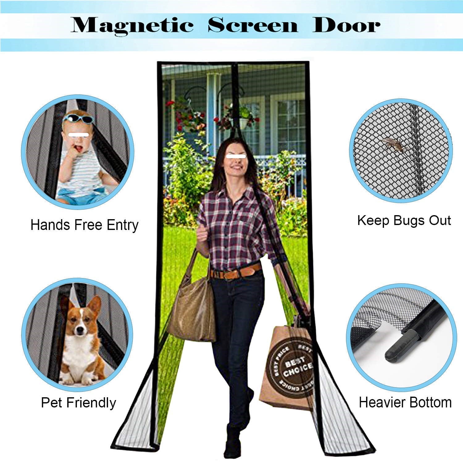 Cnmodle Hands Free Mesh Magnetic Screen Door 35 X 83 Fit Doors Size Up To 34 W X 82 H Max