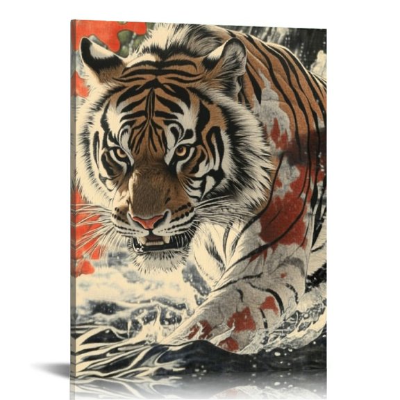 Sheronv Tiger Water Sun Fine Art Aesthetic Poster & Print Wall Painting for Living Room Bedroom Office Decor 12x16 in