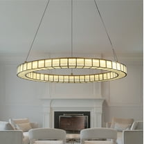 32'' Modern Halo Round Art Glass Integrated Led Chandelier Brass Art Deco Led Ceiling Light For Dining Room Living Room