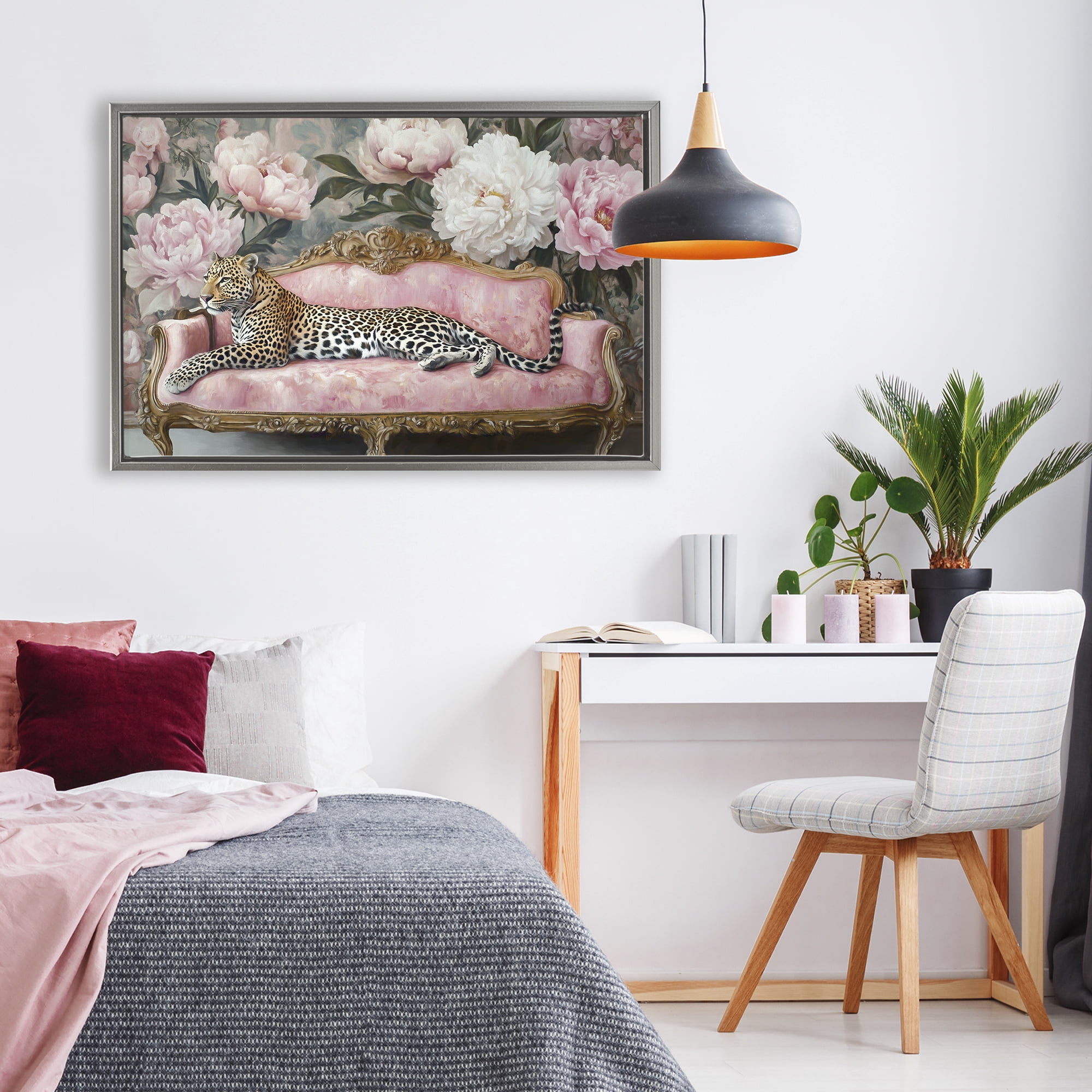 Stupell Industries Where The Leopard Dreams Gray Framed Floater Canvas Wall Art, design by Tina LeCour