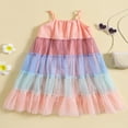 thumbnail image 4 of Baby Girl Sleeveless Bright Rainbow Stripe Print Summer Dresses, 4 of 7