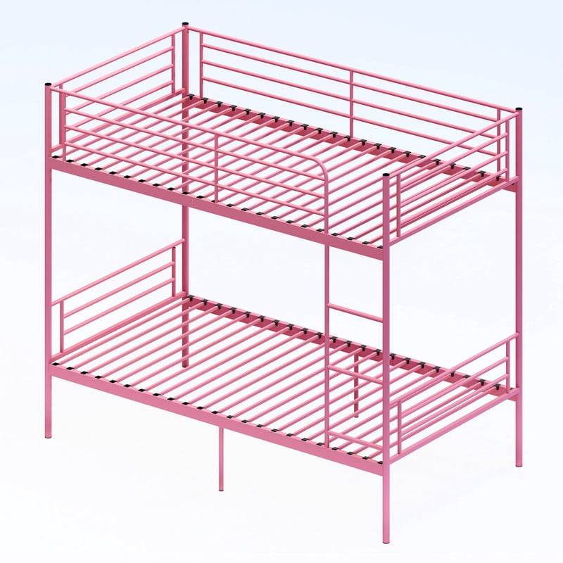 Twin Over Twin Metal Bunk Bed with Ladder, High Guardrails, Under-bed Storage, Noise-Free Design, Convertible to 2 Twin Beds
