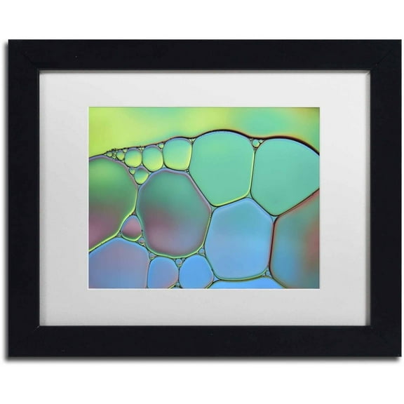 Trademark Fine Art 'Lime Green and Blue Stained Glass' Canvas Art by Cora Niele, White Matte, Black Frame
