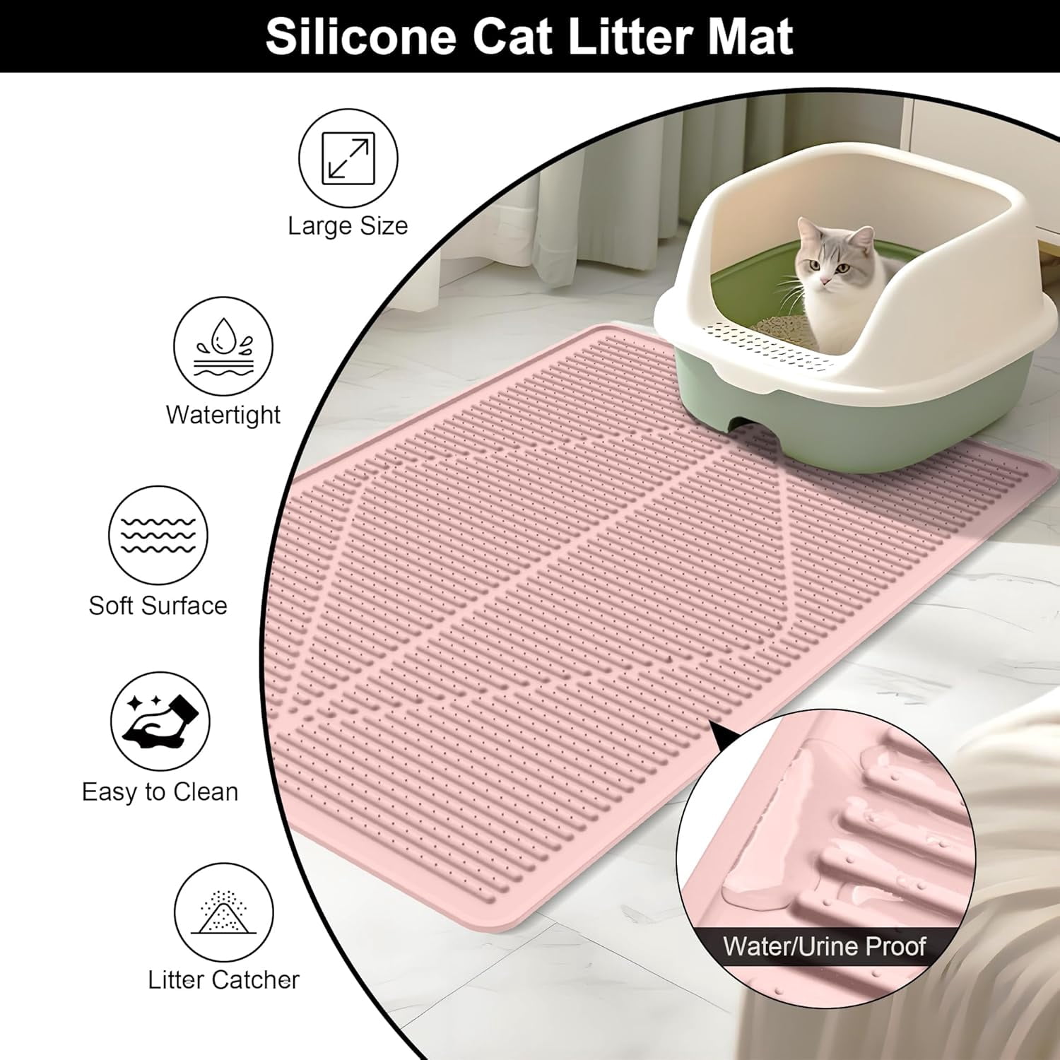 Cat Litter Mat XXL - Waterproof Kitty Litter Box mat for Floor - Extra Large Pet Trapping Litter Rug Pad - Silicone Cat Supplies & Accessories for Indoor Cats (38" x 25") -Pink
