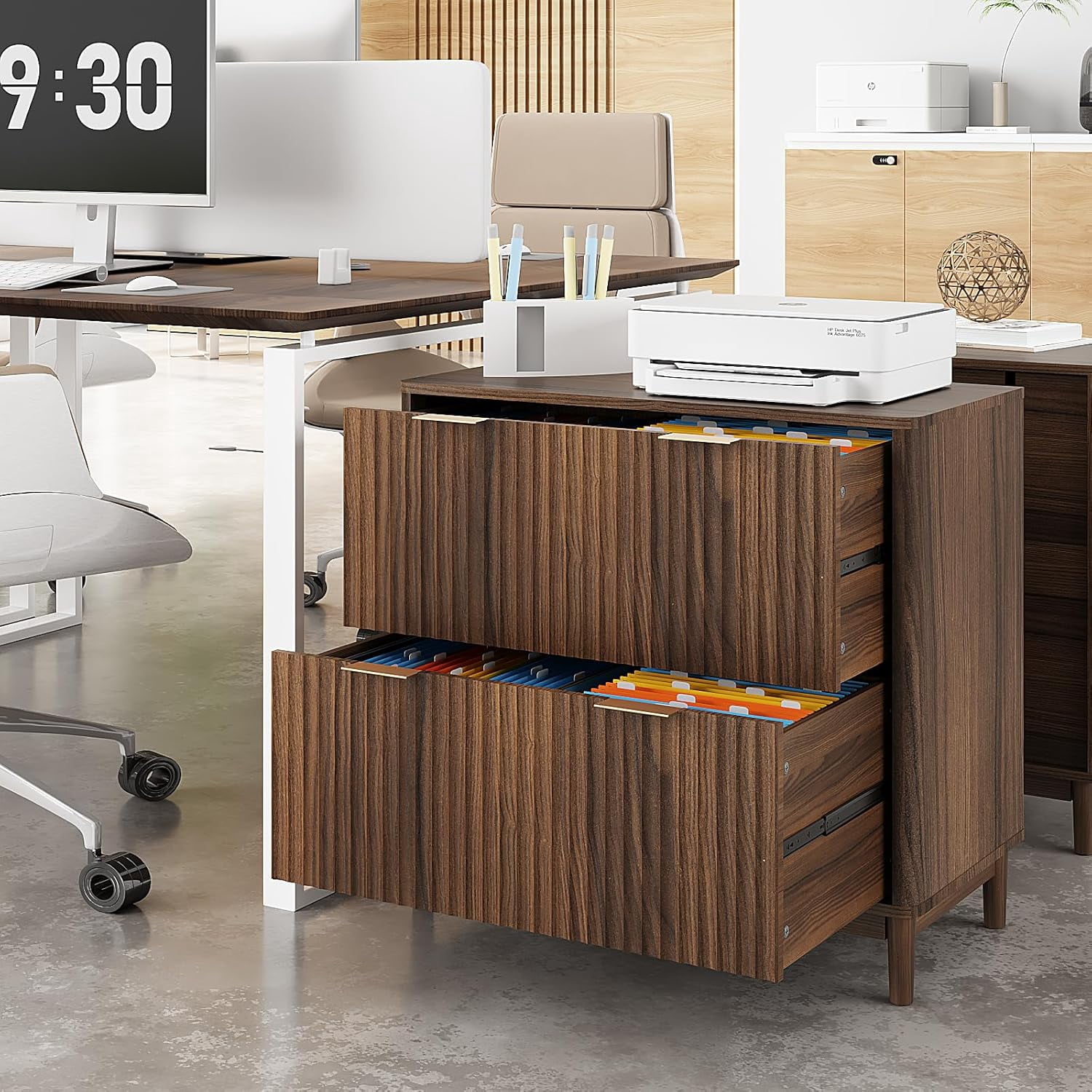 Ktaxon Wood 2-Drawer File Cabinet Office Filing Organizer for Home Office, Filing Cabinet Nightstand for Letter Legal A4 Size File Folder Storage, Brown
