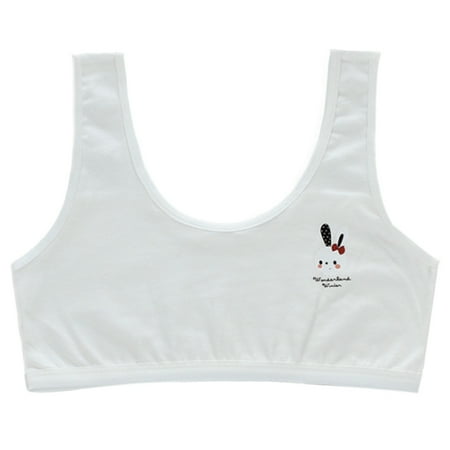 

YEUHTLL Teenage Young Girls Double Layer Training Bra Cute Cartoon Rabbit Print Cotton Crop Top Underwear Wide Strap Breathable Sports Bralette Brassiere
