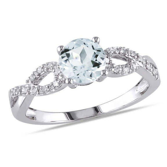 AMOUR 1/10 CT TW Diamond and Aquamarine Engagement Ring In 10K White Gold