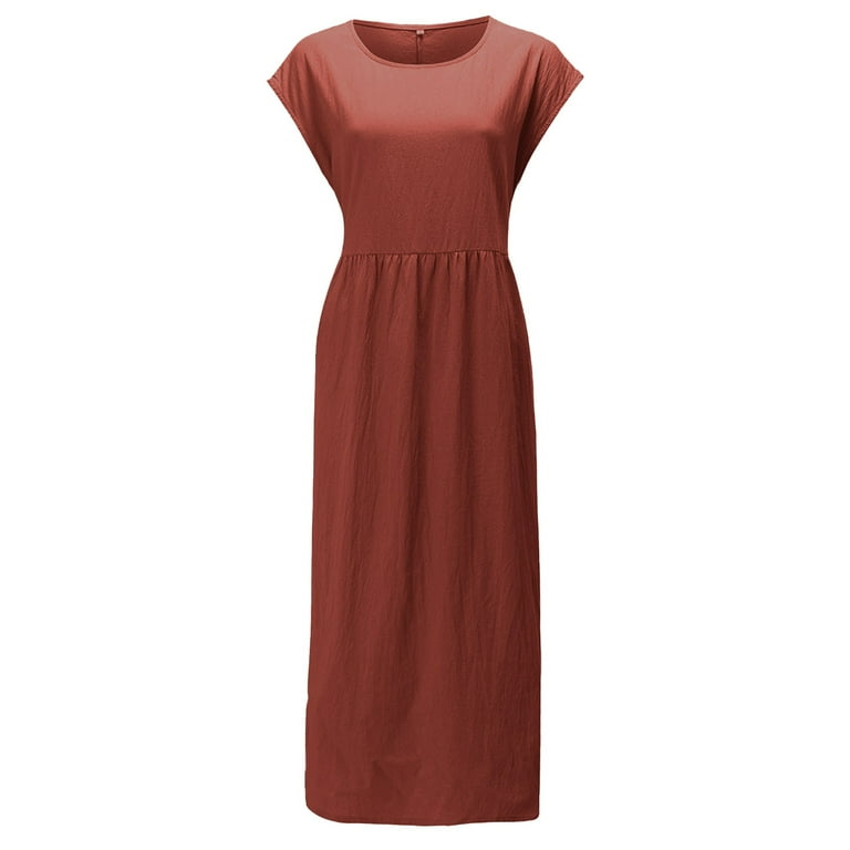 cotton polyester fabric dress Women Cotton Linen Casual Dress V Neck 3/4 Sleeve Pleated A Line Dress  Summer Fashion Loose Sundress with Pockets Black at Amazon Women's Clothing  store