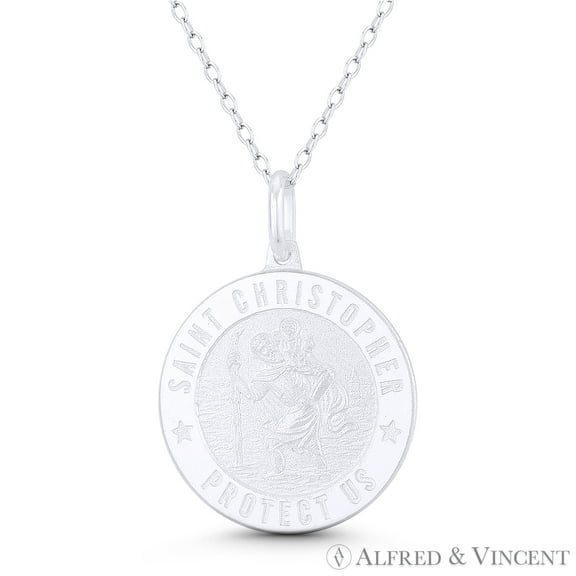 St. Christopher, Patron Saint of Travelers Medallion 29x21mm (1.1x0.8in) Pendant & Chain Necklace in .925 Sterling Silver