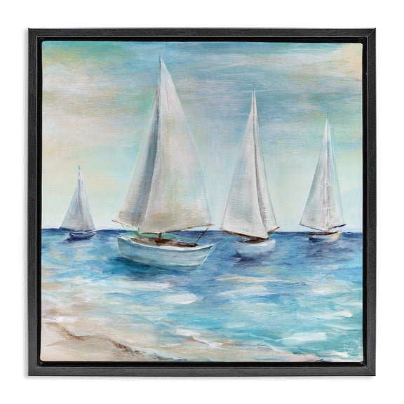 Stupell Industries Rustic Lodge Sailboats Floating Peacefully Black Floating Frame Canvas Art, 18 x 18, by Marilyn Dunlap