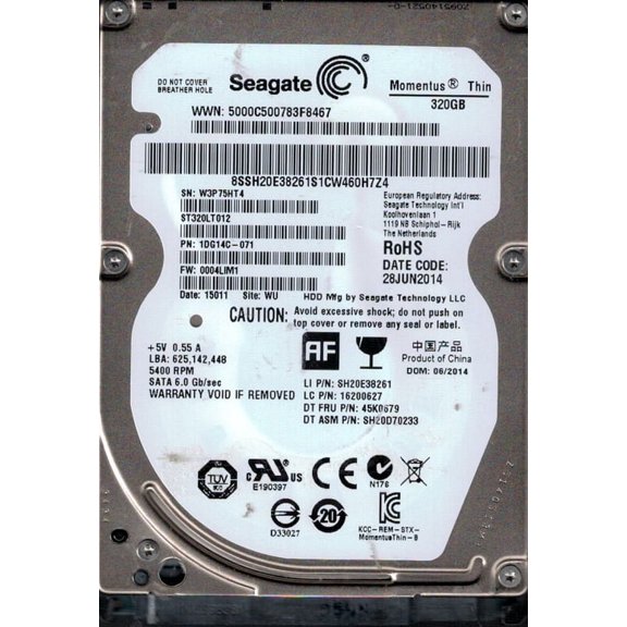 ST320LT012 P/N: 1DG14C-071 F/W: 0004LIM1 WU W3P Seagate 320GB