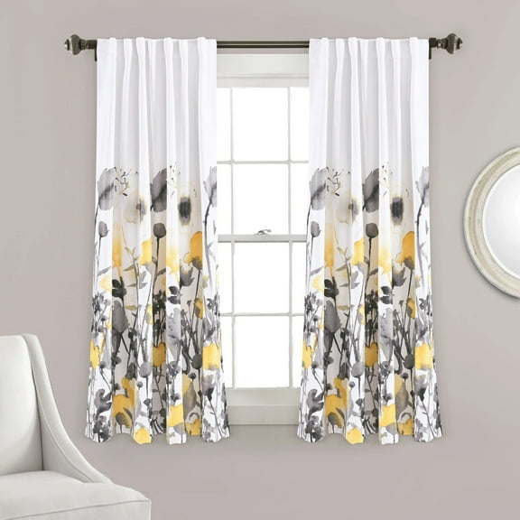 Zuri Flora Room Darkening Window Curtain Panels Yellow/Gray 52X63 Set