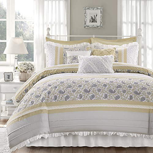 90 in x 90 in Blush 8 Piece Queen All Season Down Alternative Bedding Layer and Matching Shams Madison Park Cassandra 100% Cotton Comforter Set Feminine Design Colorful Floral Print 