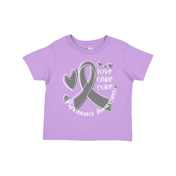 Inktastic Love, Care, Cure Parkinson's Awareness with Gray Ribbon Boys or Girls Toddler T-Shirt